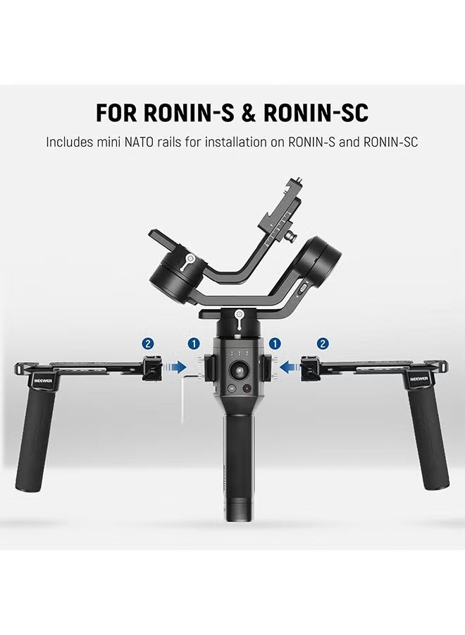 نيوير مقبض مزدوج من NEEWER متوافق مع DJI RS4 RS4 Pro RS3 RS3 Pro RS2 RSC2 Ronin S SC Gimbal، مجموعة مقبض مزدوج مع 2 قضيب ناتو صغير، مشابك ناتو سريعة الفك، خيوط 1/4 بوصة و3/8 بوصة، GA006 - Image 4